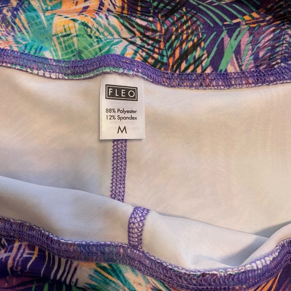 Fleo Purple and Green Athletic Shorts Vibrant Palm Print - Picture 3 of 3